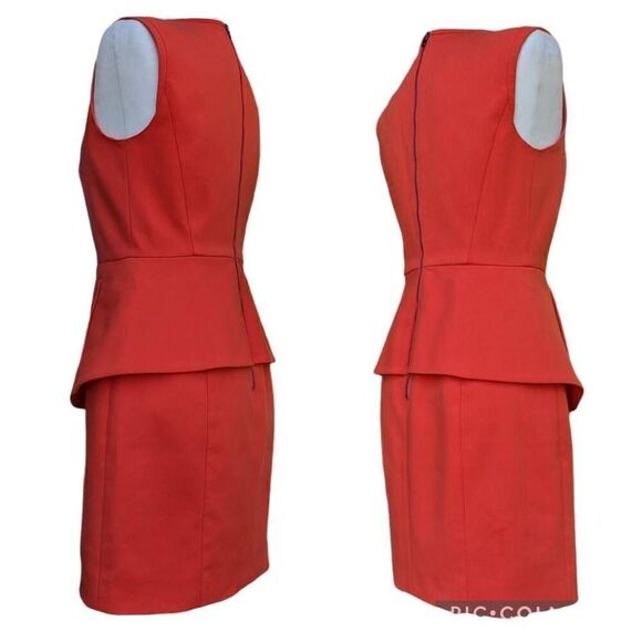 tibi Orange Reddish Peplum Mini Dress Two Zip Stretch Lined Size 4 City Cocktail - Picture 10 of 14